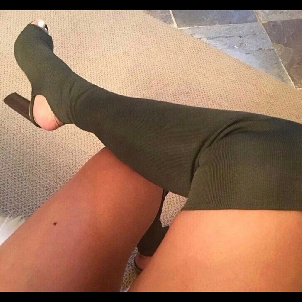 Green thigh high heels
